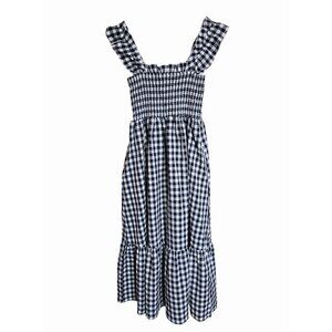 Black & White Gingham Smocked Maxi Dress Ruffle Straps Tiered Hem Medium